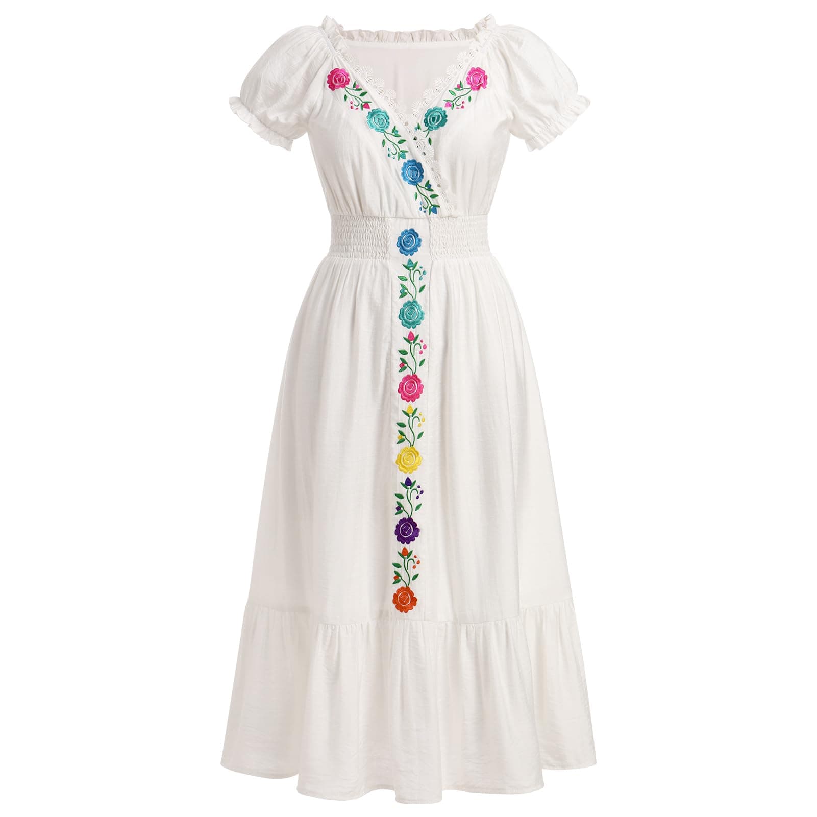 IMEKIS Women's Mexican Fiesta Floral Embroidered Maxi Dress