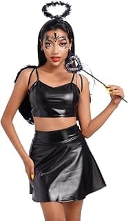 Women Angel Devil Costumes Halloween Dress Up Outfit Wings Halo Headband Wand Devil Horn Pitchfork Tail Cosplay Set