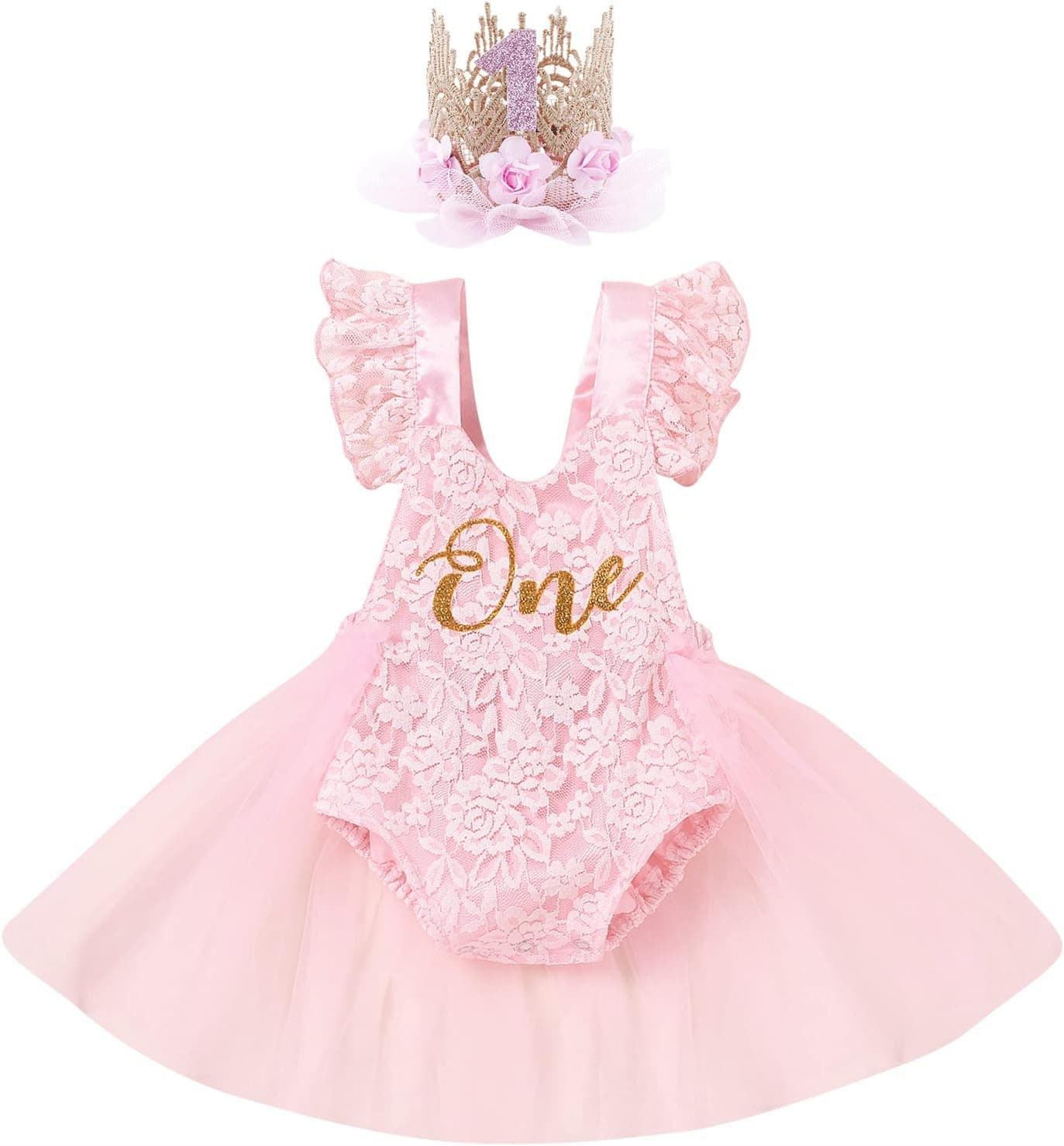 Baby Girl 1st Birthday Outfit Boho One Ruffle Lace Romper Princess Tutu Backless Dress Photoshoot Party Clothes