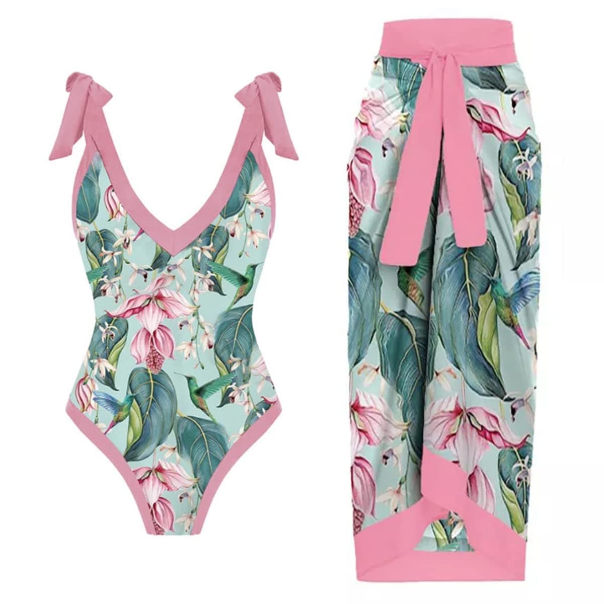 IMEKIS Women’s Floral Print Bikini Set with Wrap Skirt