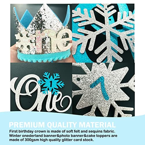 Winter Onederland Blue & Silver 1st Birthday Boy Decorations Highchair Banner
