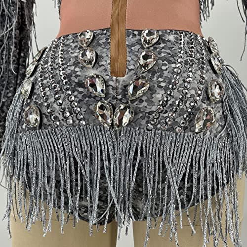 Sparkly Silver Rhinestone Fringe Crystal Bodysuit for Dance Bar Singers - Birthday Celebrate