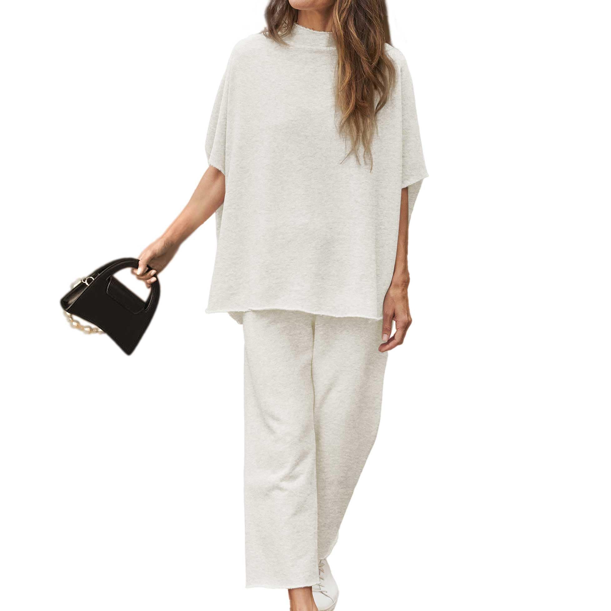 SeeLuNa Women's 3/4 Sleeve Batwing Capelet & Wide Leg Pants Loungewear Set