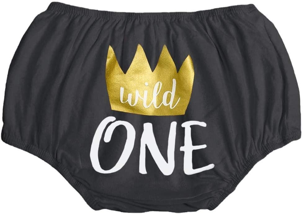 Baby Boys First 1st Birthday Cake Smash Outfit Wild ONE Diaper Cover + Suspenders + Bowtie + Headband for Photo Props