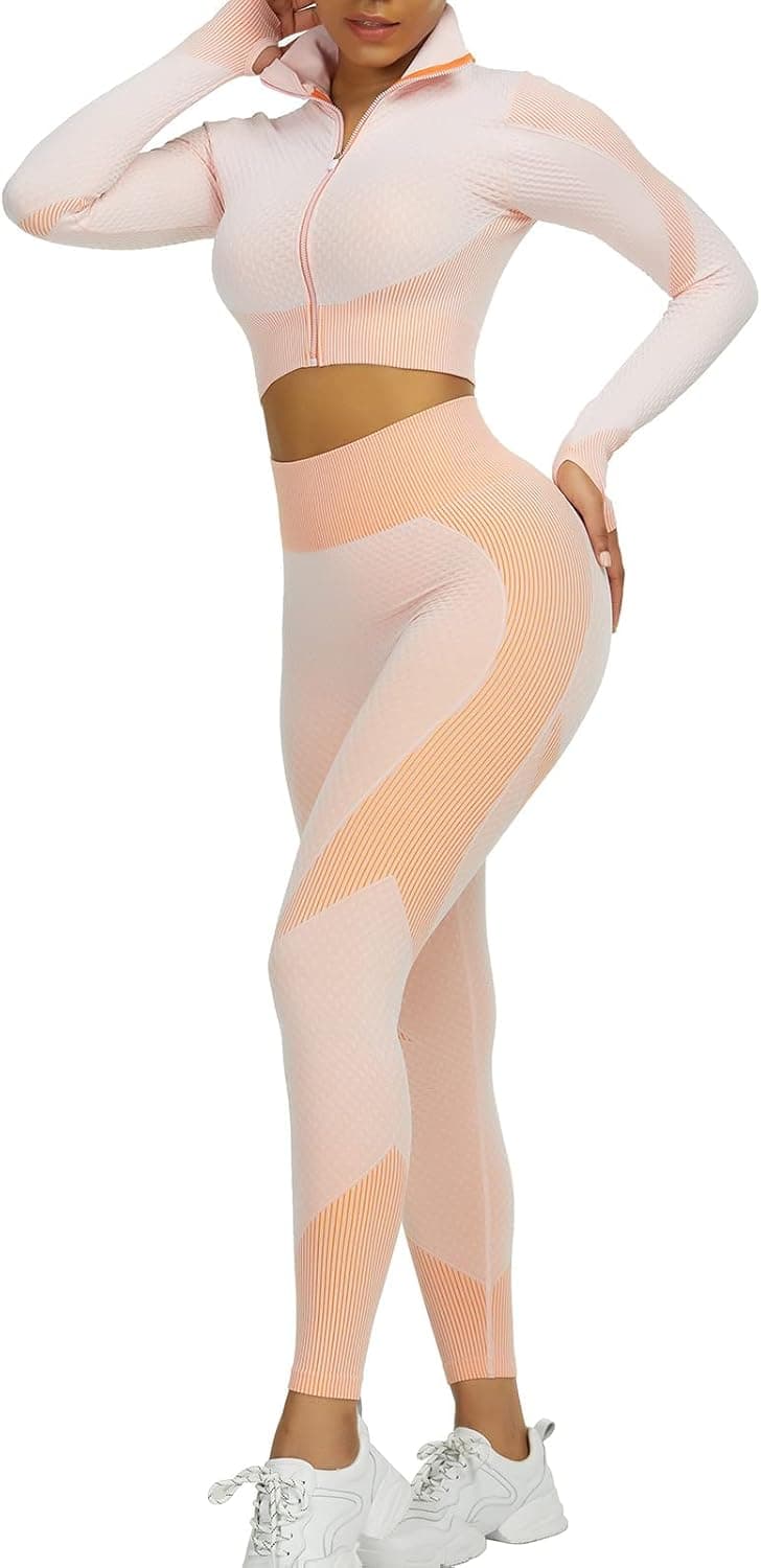 Workout Sets for Women Active wear Gym Outfits Set Crop Top High Waist Tummy Control Leggings Set