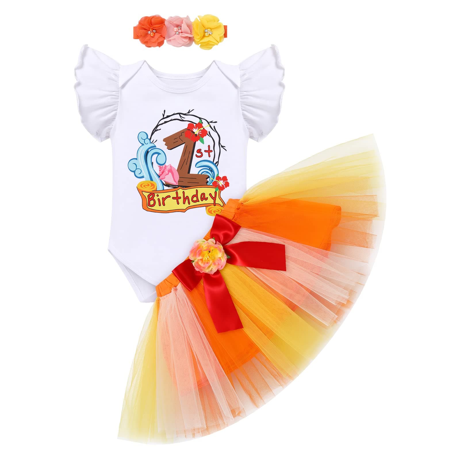 Pineapple 1st Birthday Outfit for Baby: Flamingo Luau Tutu Skirts and Boho Headband