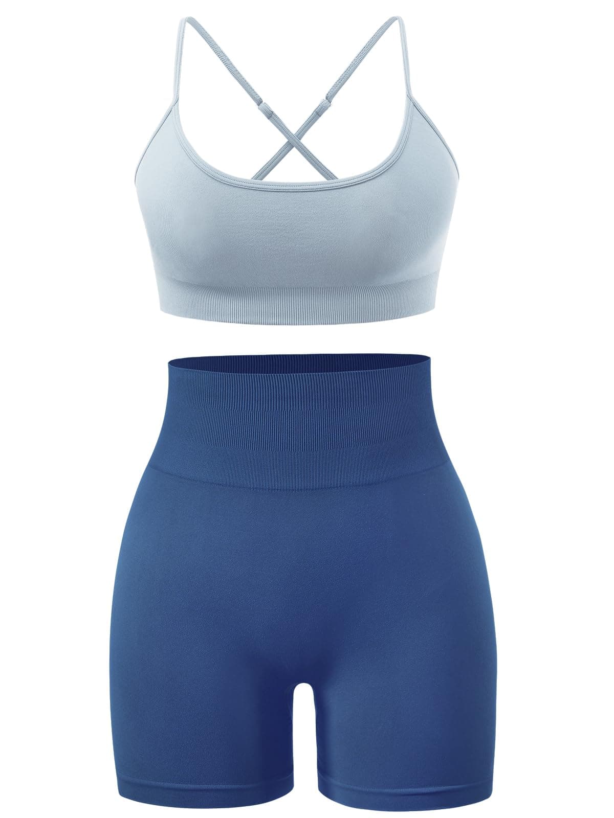 High Waisted Yoga Shorts and Strappy Sports Bra Gym Set for Women