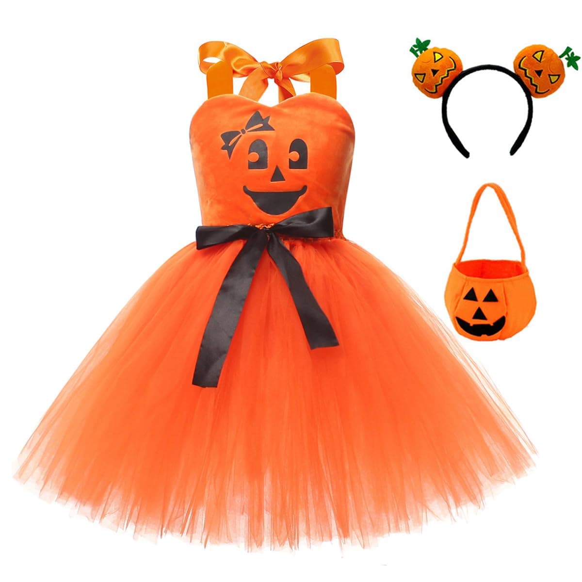 Halloween Pumpkin Costume Dress for Toddler Girls – 3 Piece Set