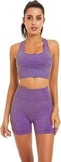 Women Seamless Yoga Workout Set 2 Piece Outfits Gym Shorts Sports Bra