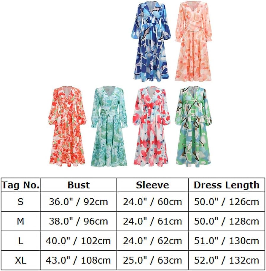 Causal Boho Dress for Women Long Sleeve V Neck Floral Printed Fall Maxi Dress Wedding Guest Formal Party Flowy Dresses