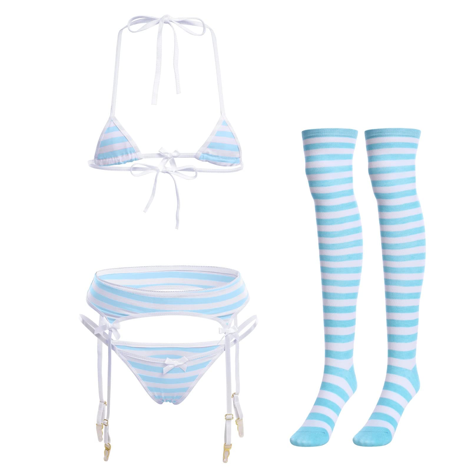 IMEKIS Women's Kawaii Anime Lingerie Set 4Pcs Outfit