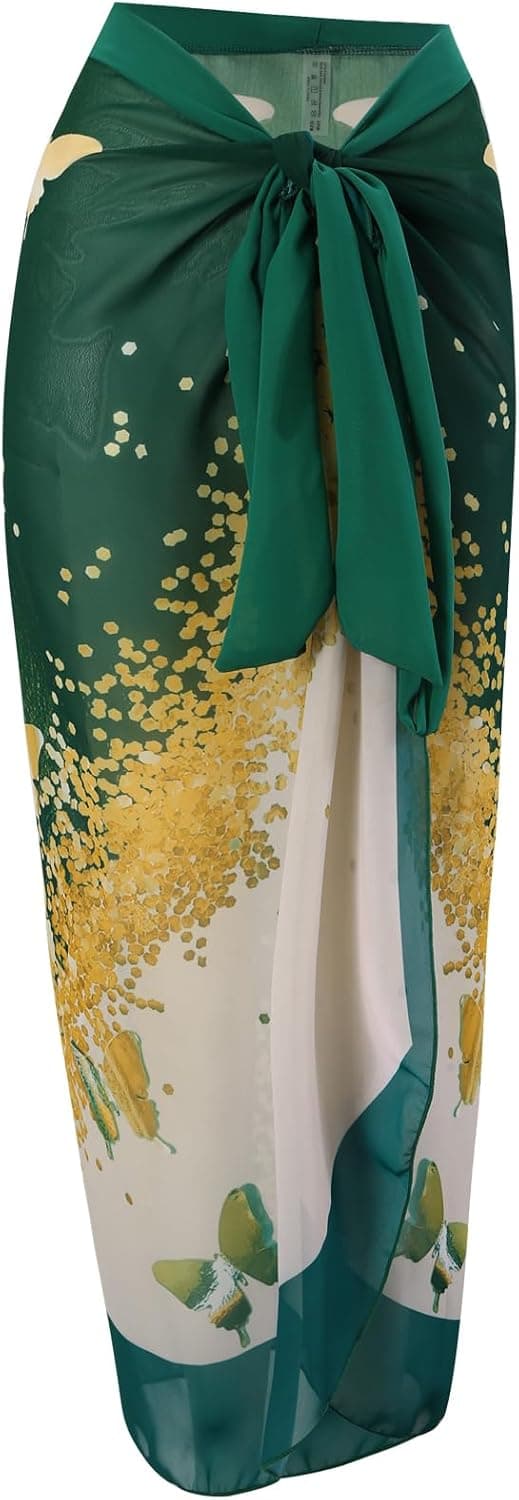Women's One Piece Swimsuit with Beach Cover up Wrap Skirt Sarong Retro Floral Print Bikini Set Two Piece Bathing Suit