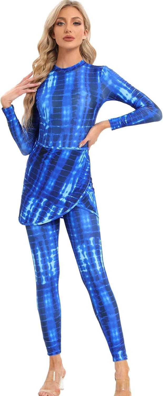 Women Burkini Swimsuits Modest Muslim Swimwear Islamic Long Sleeve Full Cover Swim Pants Rash Guard Sarongs Cover Ups
