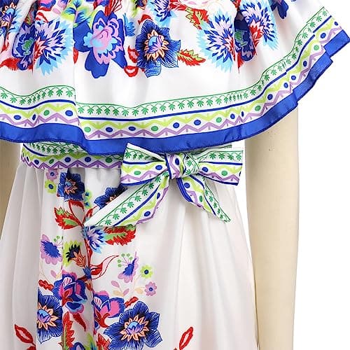 IMEKIS Women Mexican Dress Summer Floral Print Off Shoulder Maxi Gowns