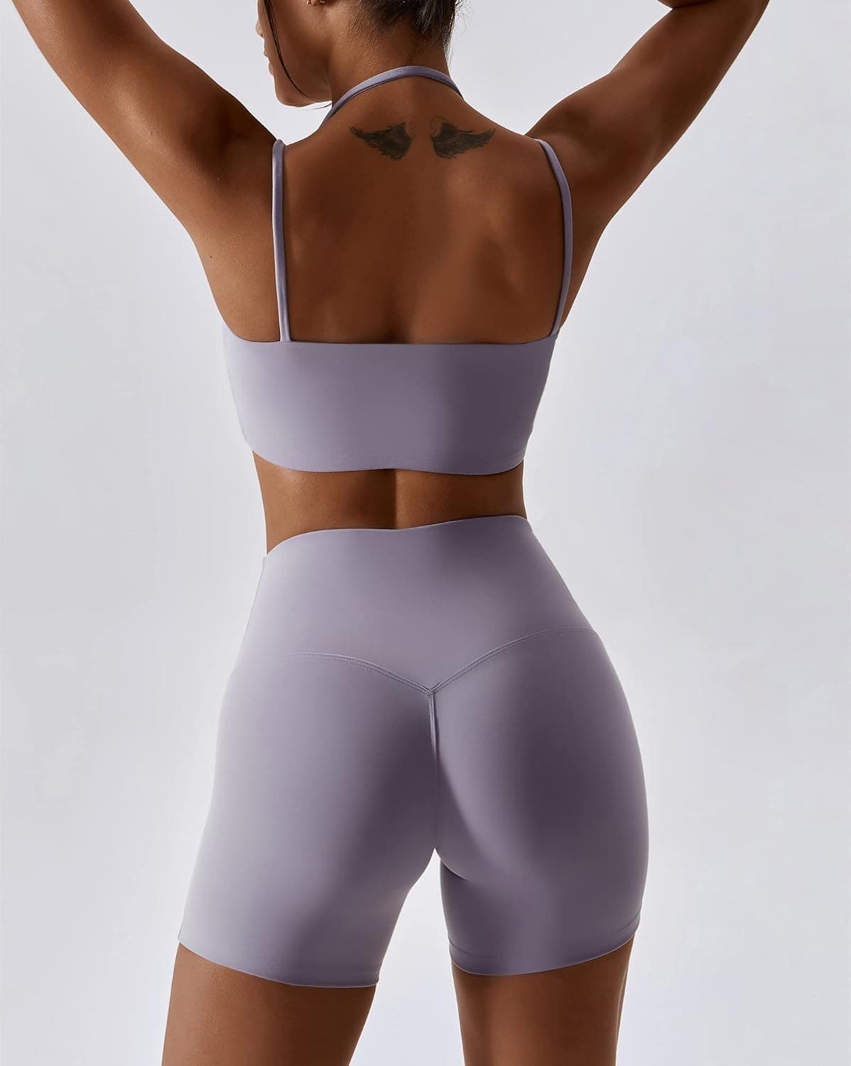 ABOCIW Workout Sets for Women 2 Piece Twist Front Halter Sports Bras High Waist Booty Shorts Exercise Gym Yoga Outfit