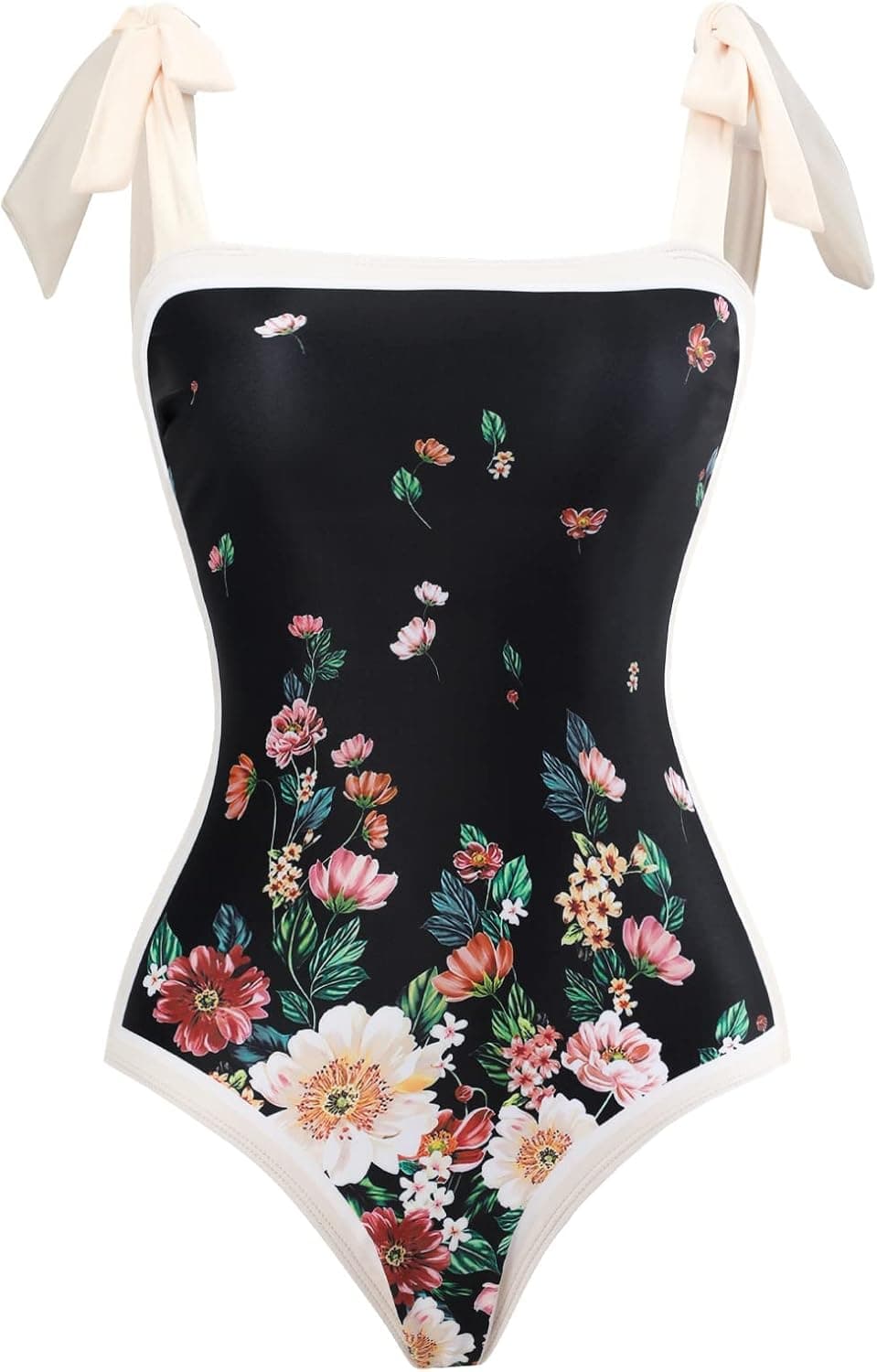 Womens One Piece Swimsuit Vintage Ruffle V Neck Floral Print Bathing Suits Monokini Beachwear