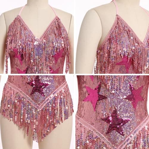 Shiny Stars Fringe Bodysuit for Women – Perfect for Concerts, Raves, and Halloween Cosplay