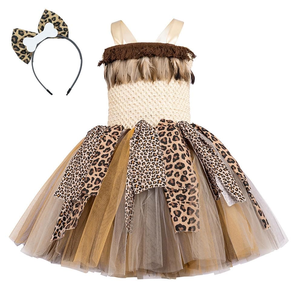 IMEKIS Toddler Girl Cavegirl Halloween Costume with Tutu and Headband