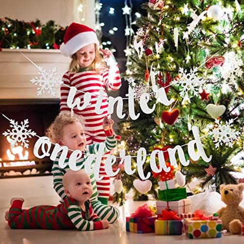 TeePolly Silver Winter 1st Birthday Banner - Wonderland Party Decorations