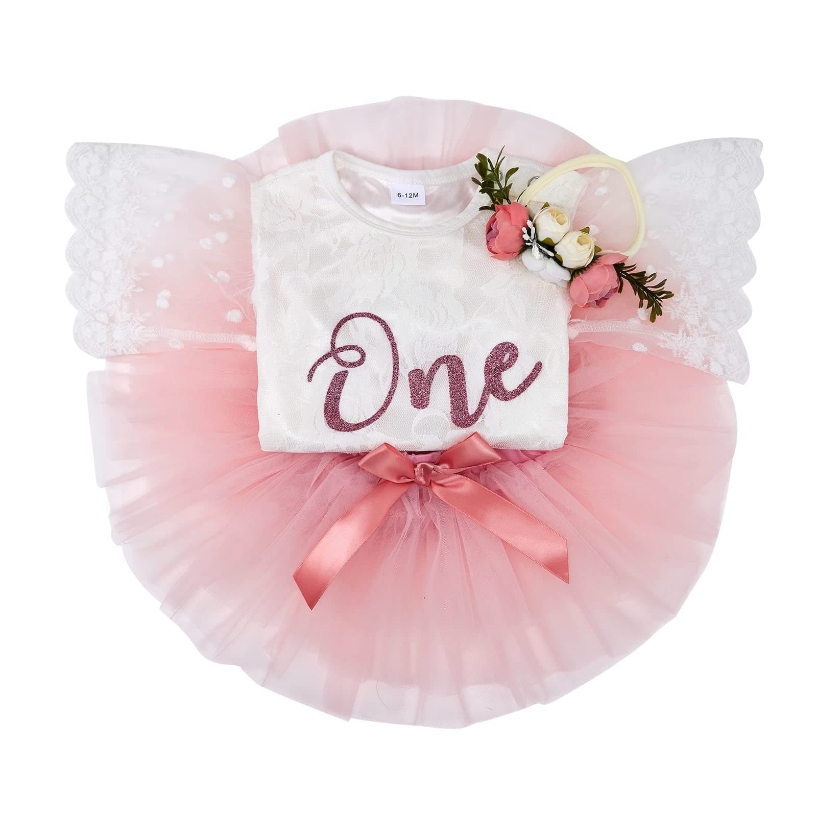 Weixinbuy Baby Girl 1st Birthday Outfit with Tulle Romper + Tutu + Flower Headband