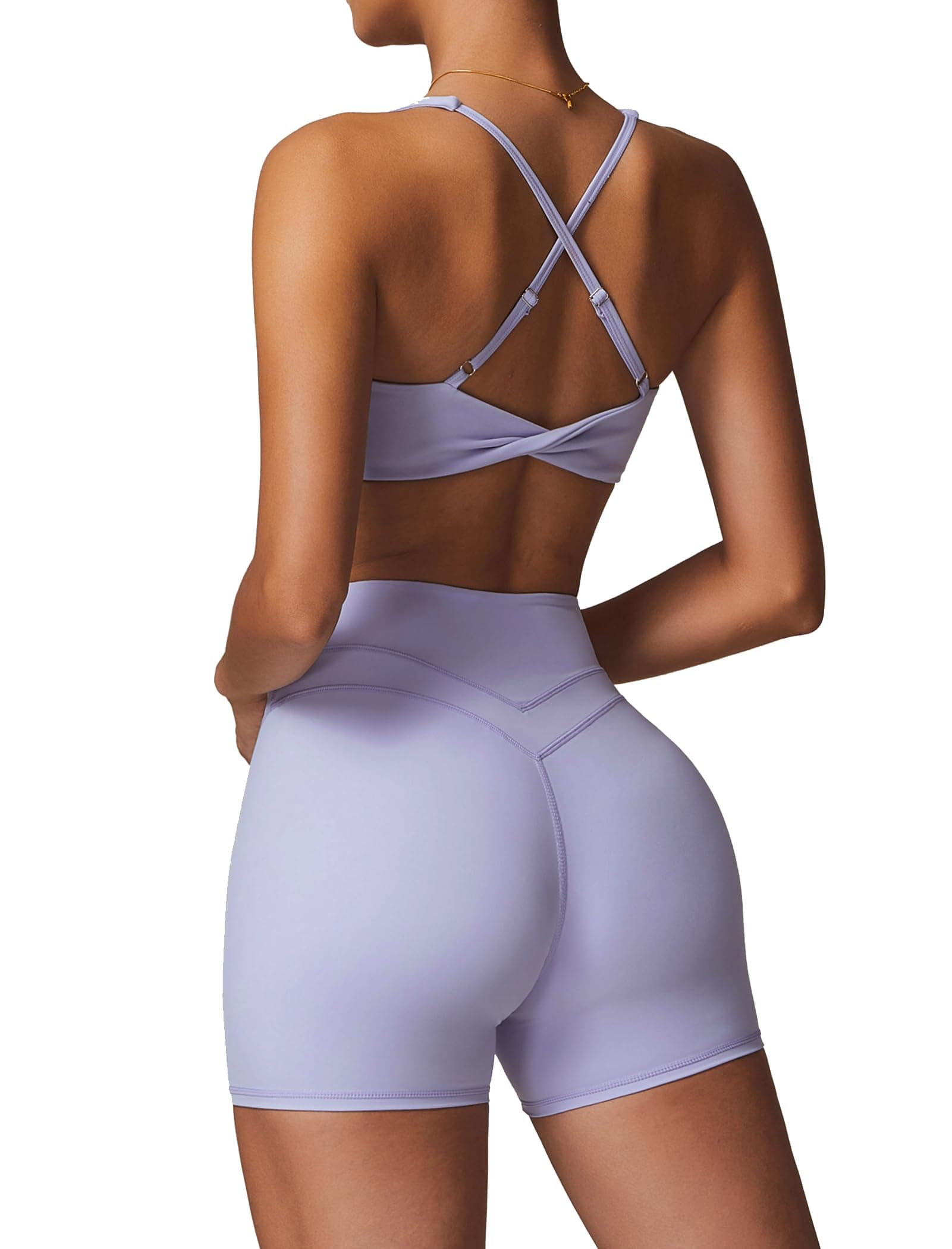 ABOCIW Women's V-Neck Twist Back Sports Bra & High Waist Biker Shorts Yoga Set