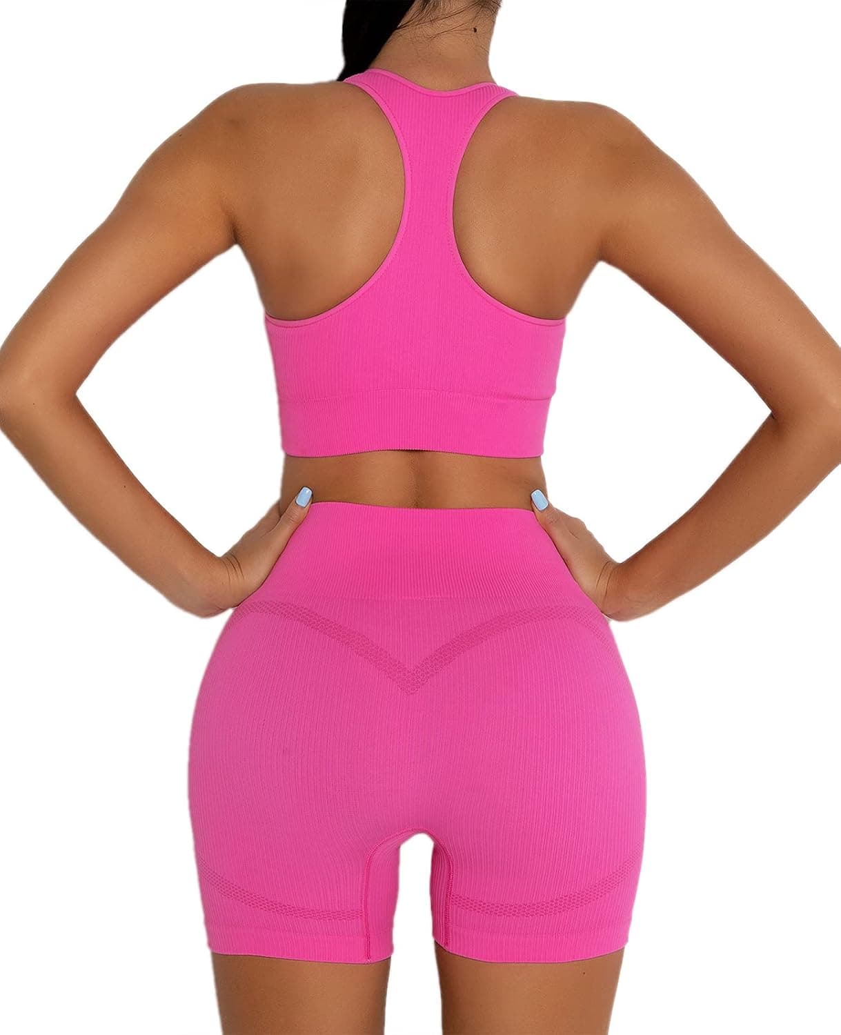 Workout Sets Two Piece Outfits for Women Clothes Gym Yoga Seamless Racerback Sports Bra Tank Tops with Biker Shorts