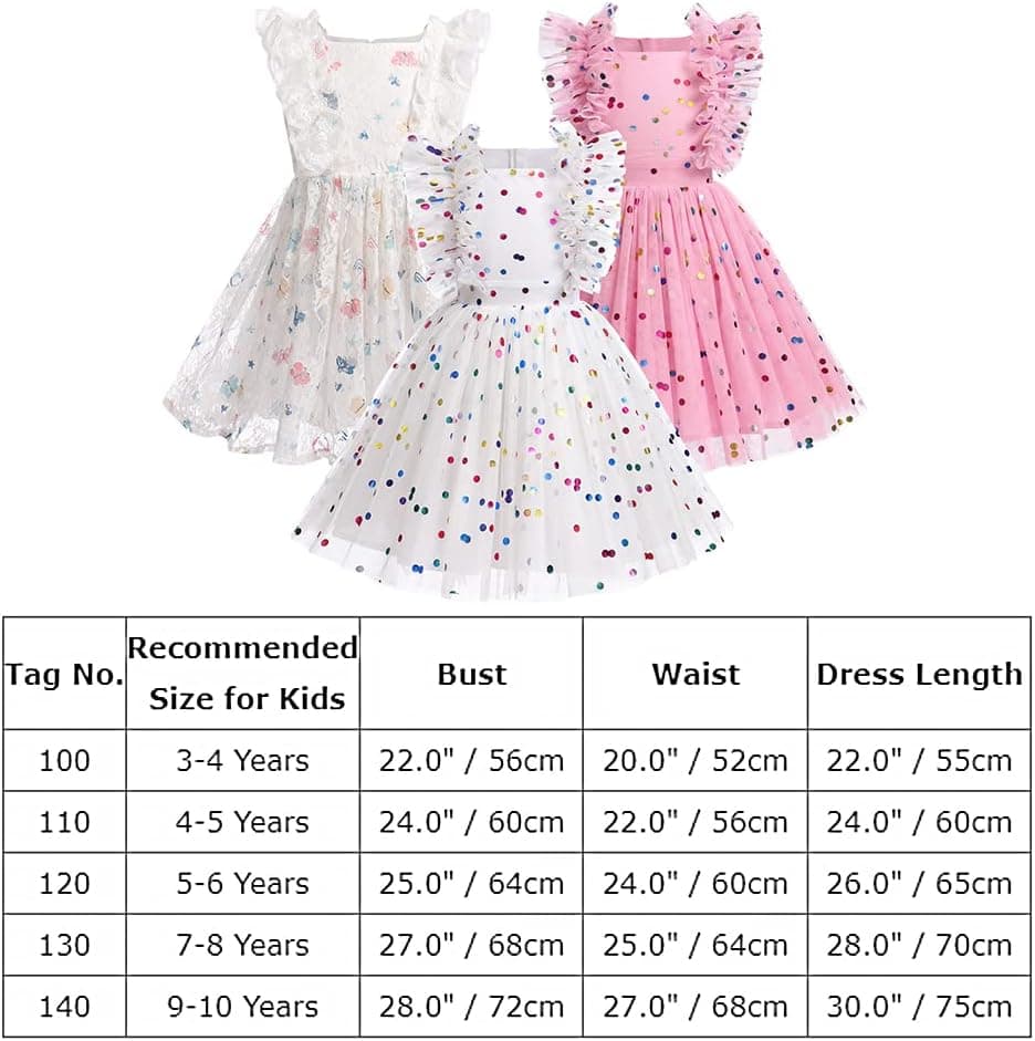 Kids Girls Confetti Birthday Princess Dress Ruffle Sleeve Boho Cake Smash Photo Shoot Outfit 3-10T