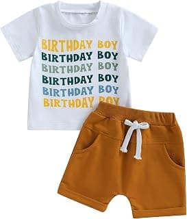 Toddler Baby Boy First Birthday Outfit Letter Print Short Sleeve T Shirt Top and Solid Shorts 2 Piece Summer Clothes