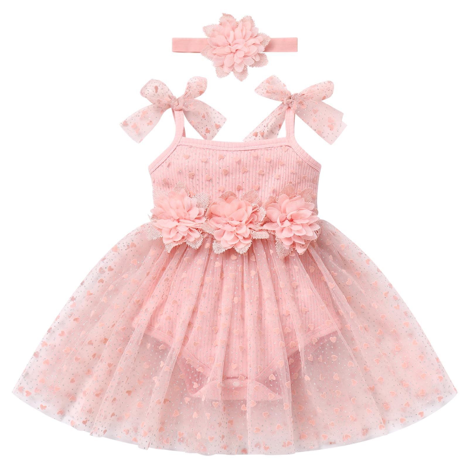 Newborn Baby Girl 1st Birthday Outfit Shiny Tulle Romper Dress Headband Cake Smash Photo Shoot