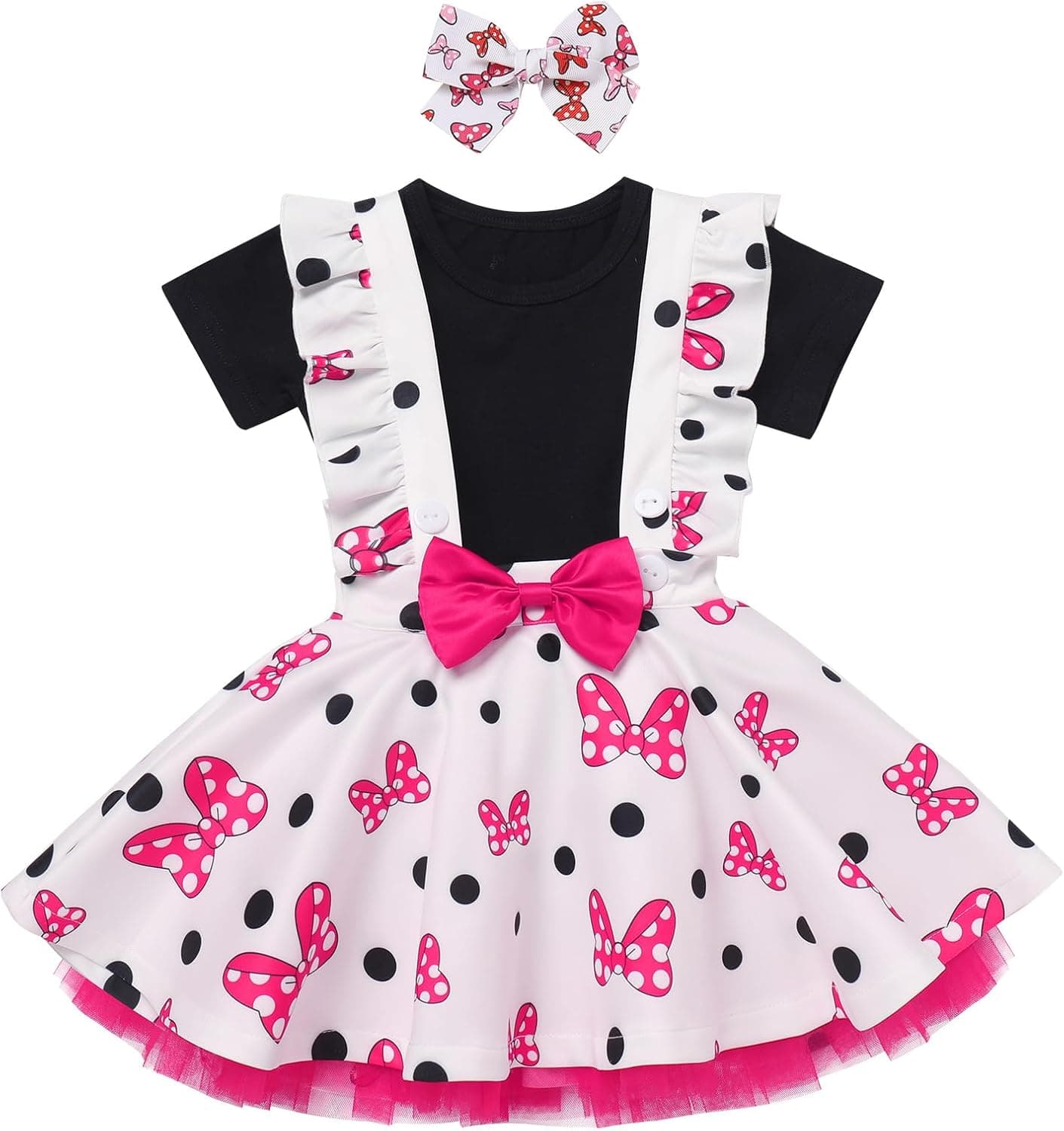 Toddler Baby Girls Mouse Birthday Outfit Shirt Suspenders Overalls Skirt Headband Cake Smash Halloween Costume Cosplay