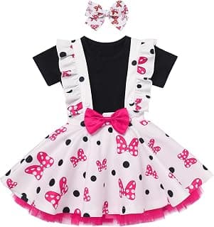 Toddler Baby Girls Mouse Birthday Outfit Shirt Suspenders Overalls Skirt Headband Cake Smash Halloween Costume Cosplay