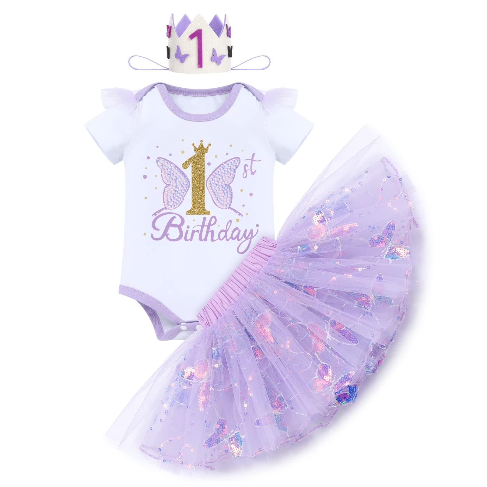 ODASDO Baby Girl First Birthday Outfit: Flower Print Cotton Romper & Tutu Skirt Set