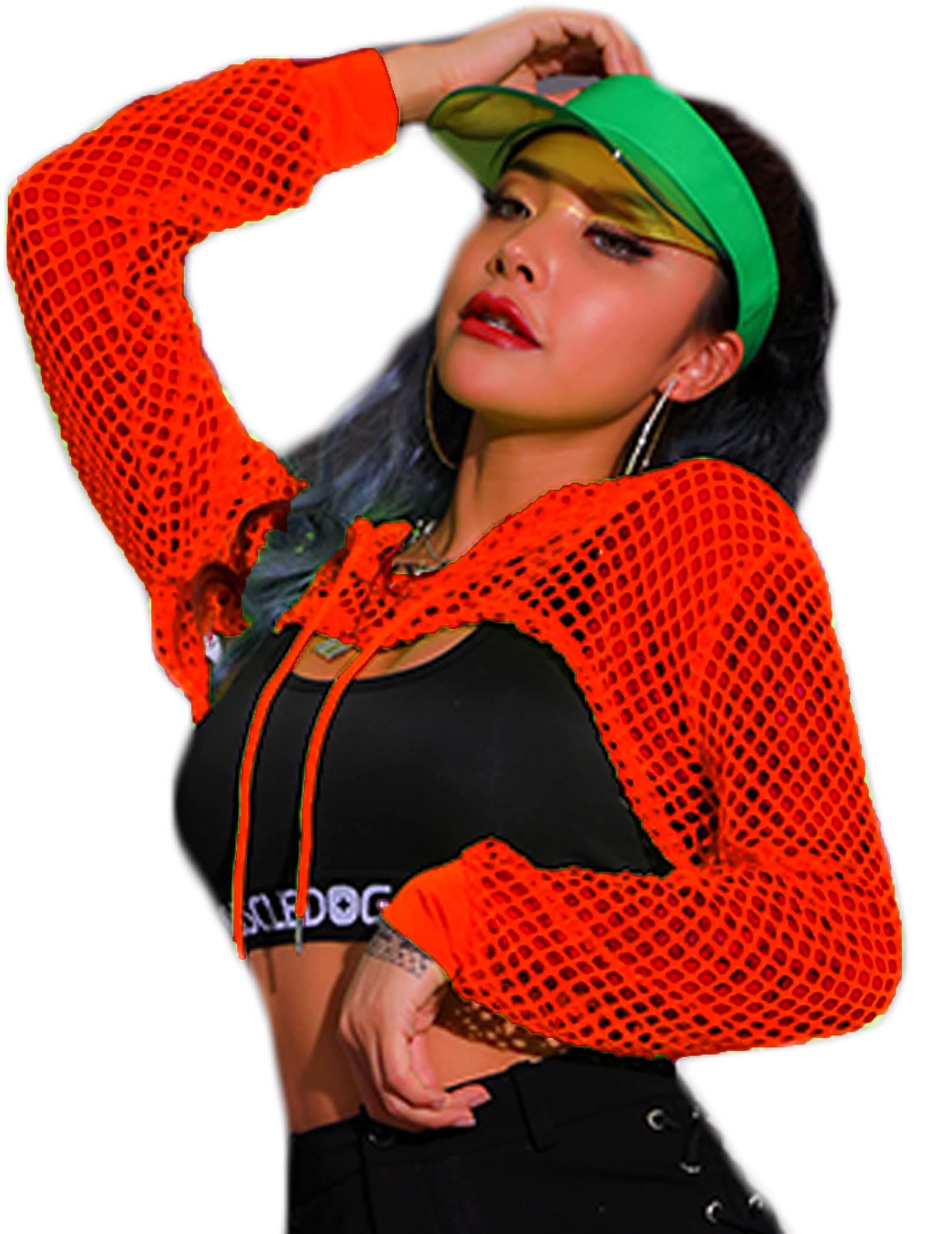 Avidlove Mesh Crop Top Hoodie - Women's Rave Festival Club Party Top