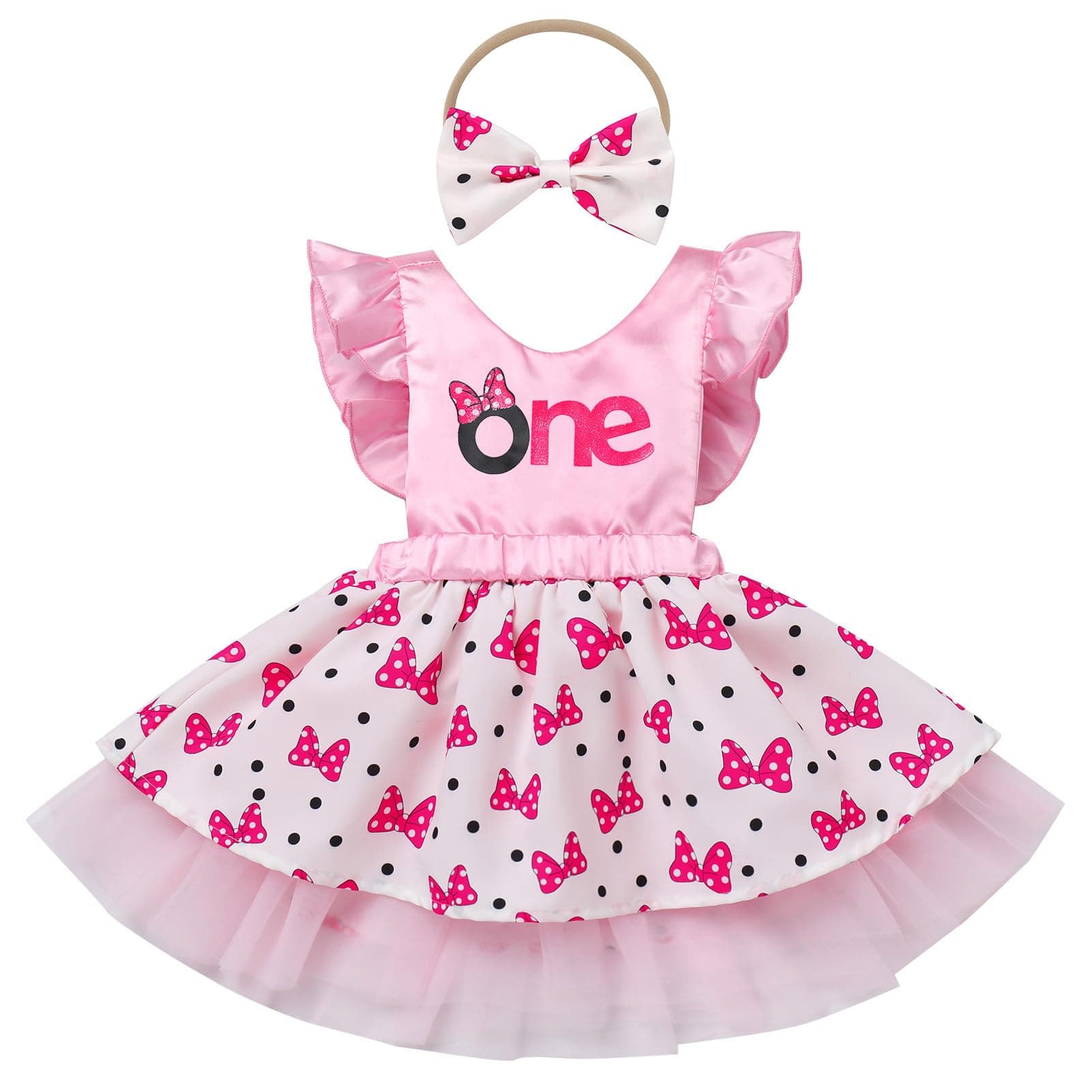 IMEKIS Toddler Cow Print Dress & Headband for 1st Birthday Cake Smash