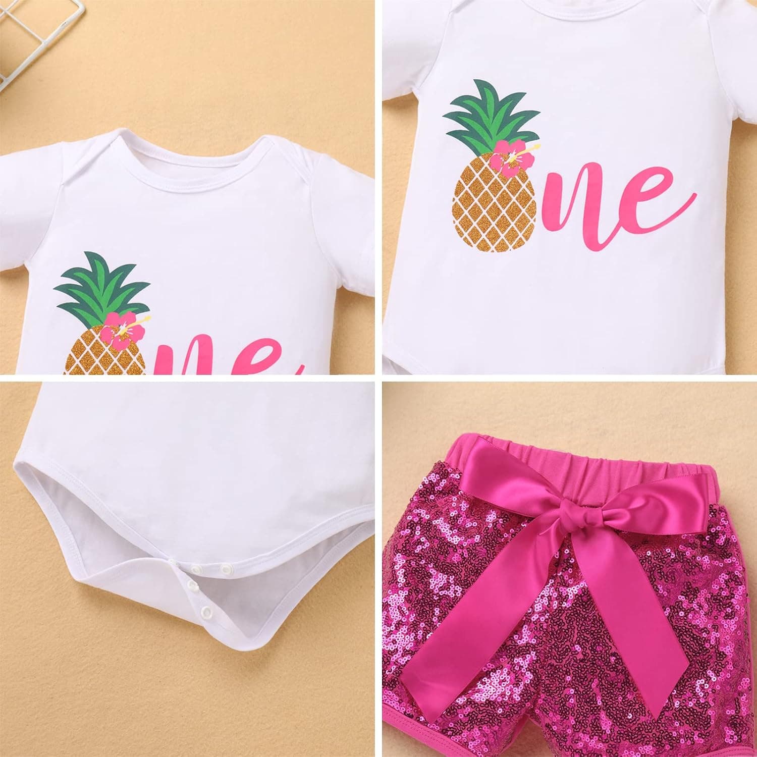 Toddler Baby Girls Melon Birthday Outfit Rainbow Romper Shirt + Shiny Shorts + Headband Kids Cake Smash Clothes 1-5T