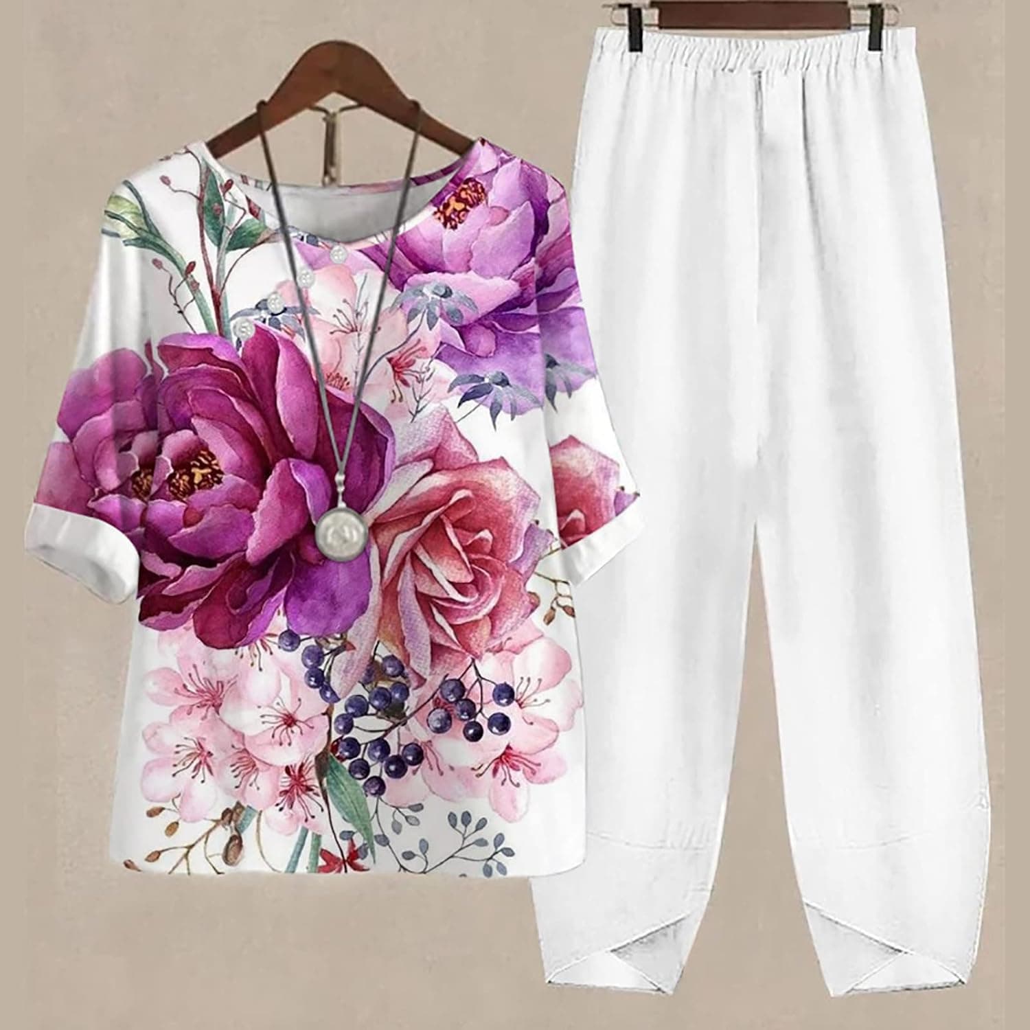 Womens Two Piece Sets Summer Funny Vintage Print Tracksuit Comfy Linen Lounge Set Fashion Loose Workout Outfits