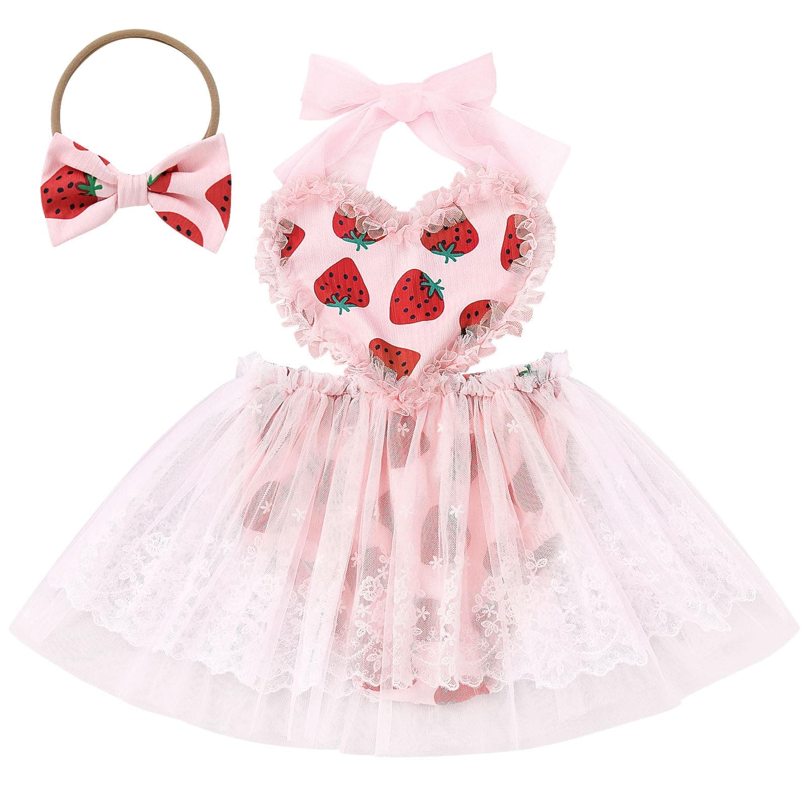 IMEKIS Strawberry Pink Heart 1st Birthday Outfit