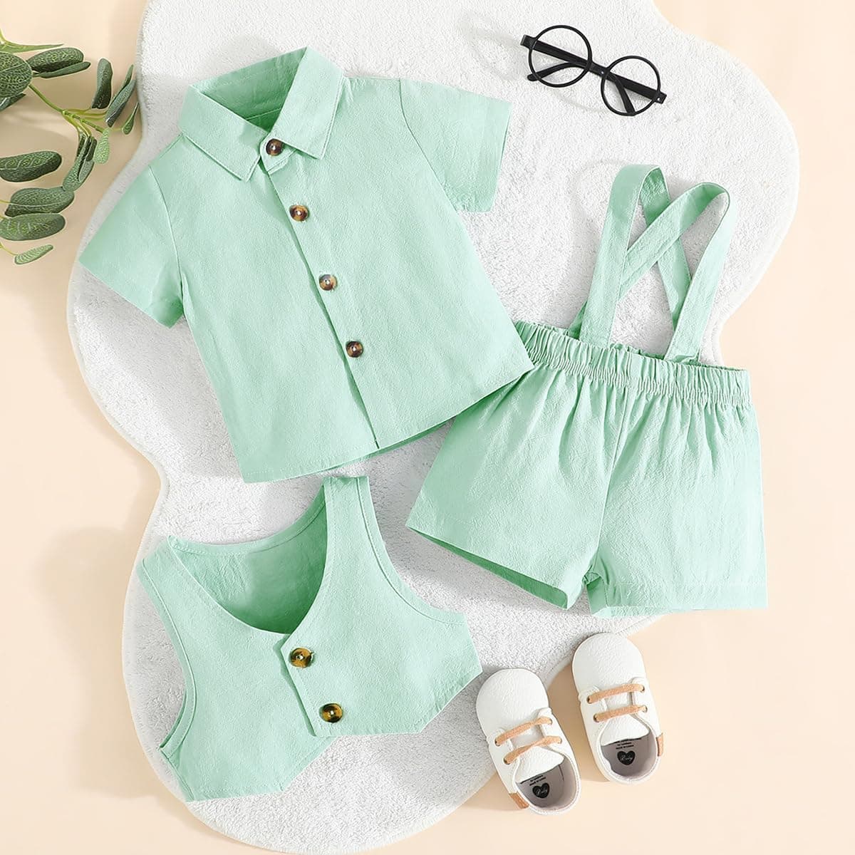 Toddler Baby Boy Baptism Christening Outfit Bowtie Dress Shirt Suspenders Shorts Vest Wedding Formal Suits