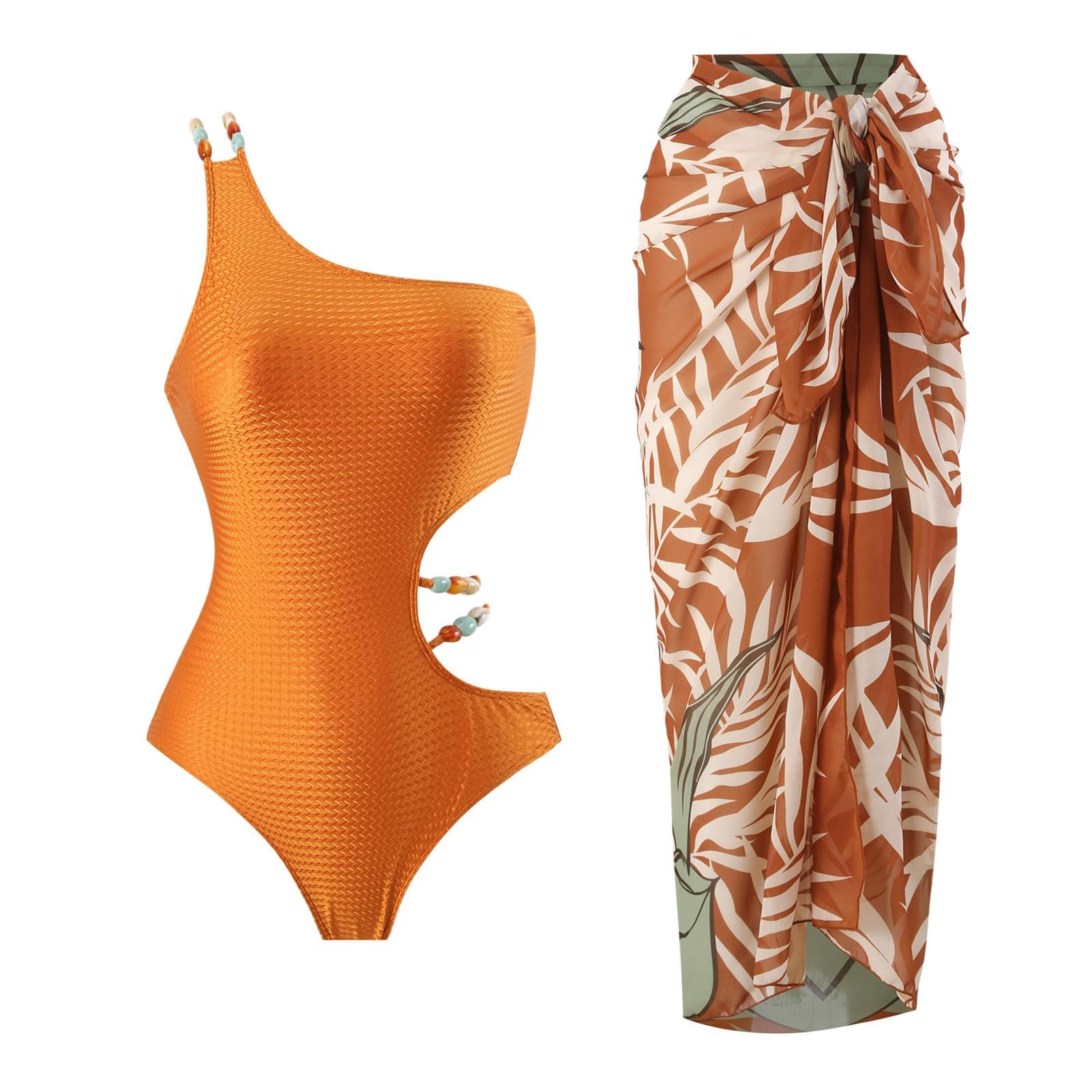 Trendy One Piece Swimsuit Set with Sarong for Women - Stay Stylish at the Beach