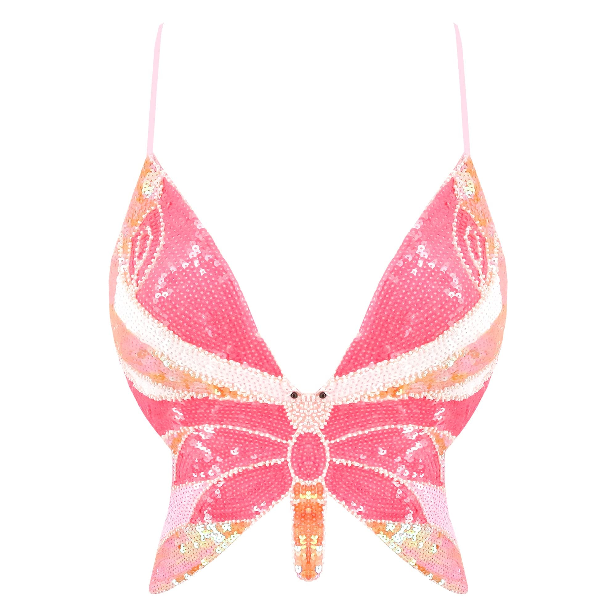 Glitter Sequin Butterfly Crop Top for Women