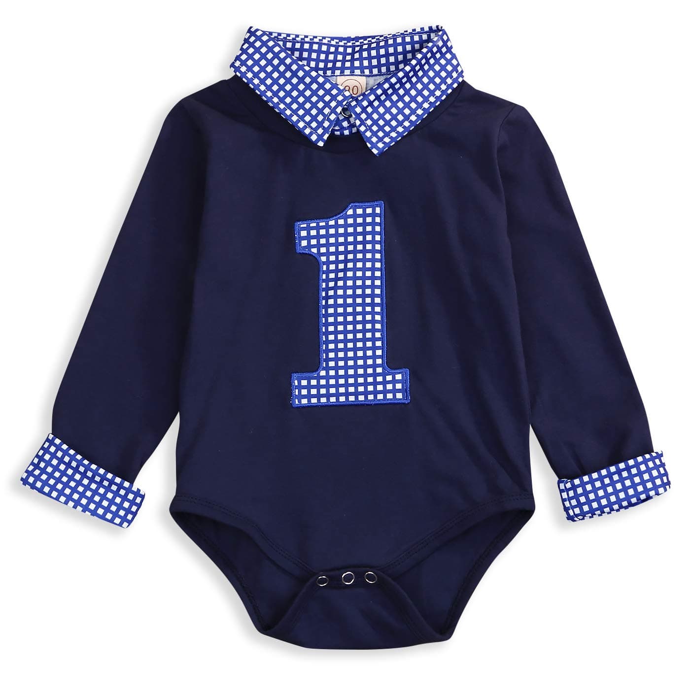 Baby Boy First Birthday Plaid Romper Jumpsuit