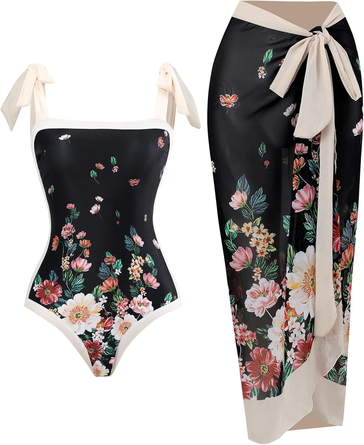Womens One Piece Swimsuit Vintage Ruffle V Neck Floral Print Bathing Suits Monokini Beachwear