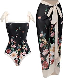 Womens One Piece Swimsuit Vintage Ruffle V Neck Floral Print Bathing Suits Monokini Beachwear