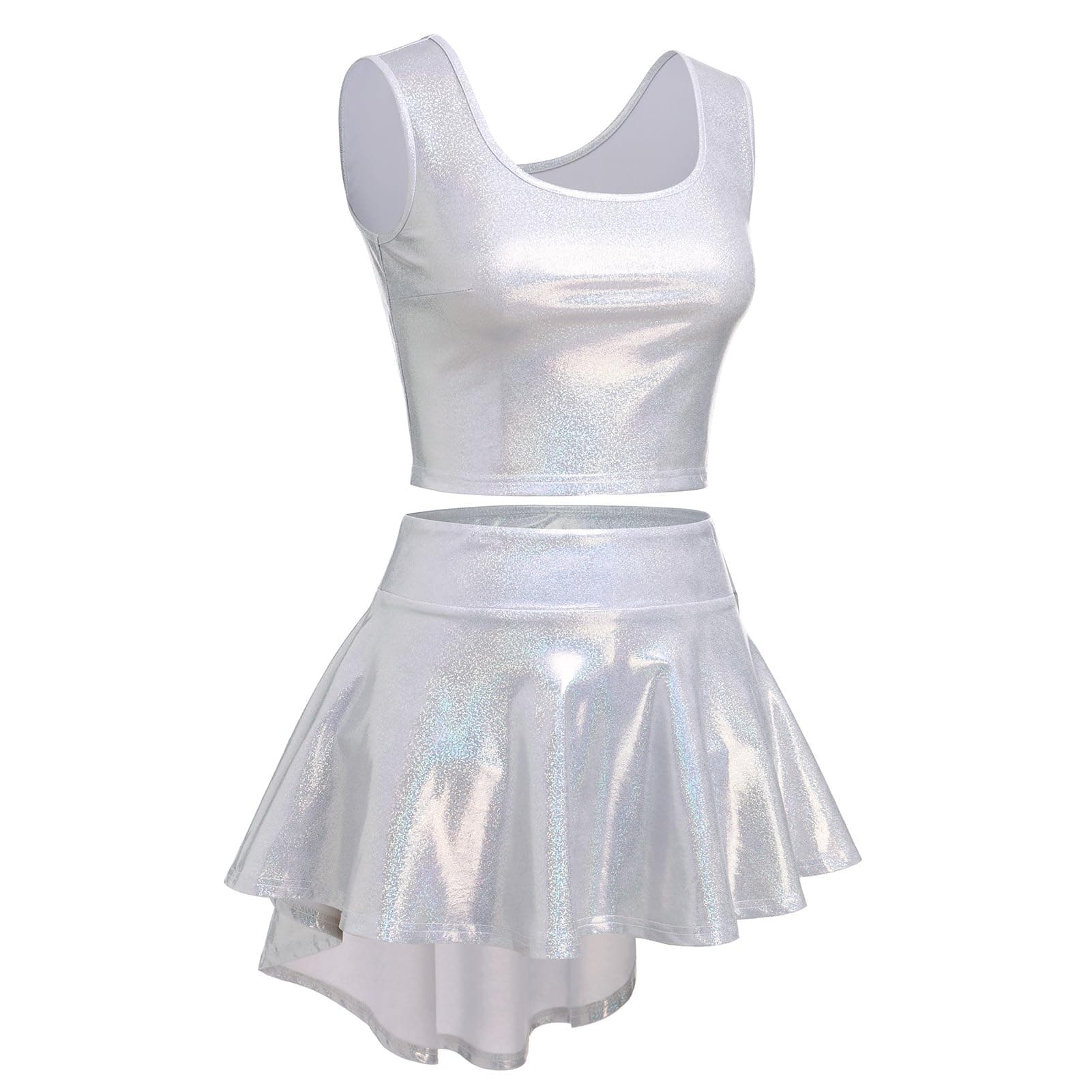 ABAFIP Women's Shiny Crop Top & High-Low Skirt Music Festival Outfit Set
