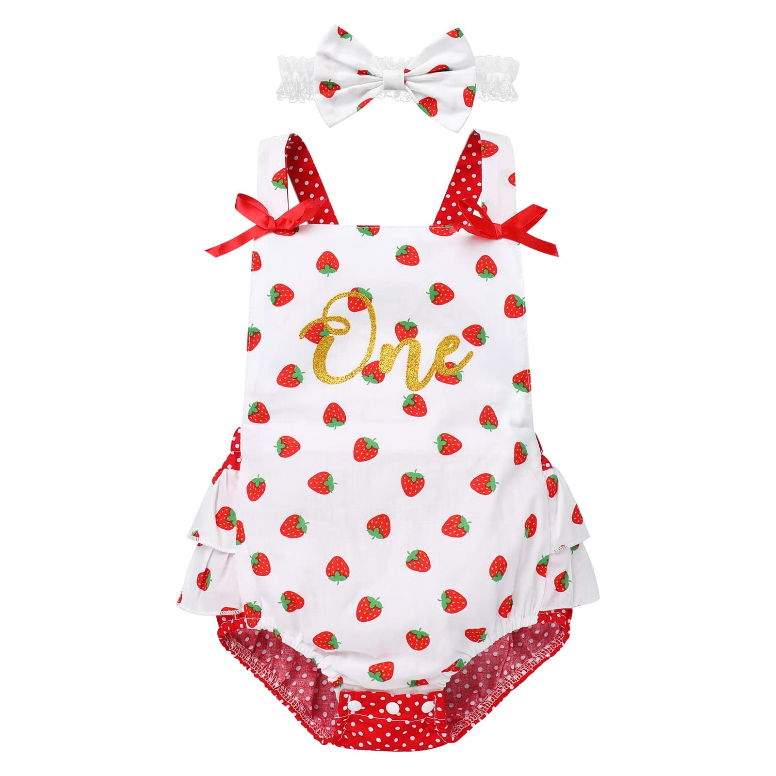 IMEKIS Baby Girl Boho Romper & Headband 1st Birthday Outfit