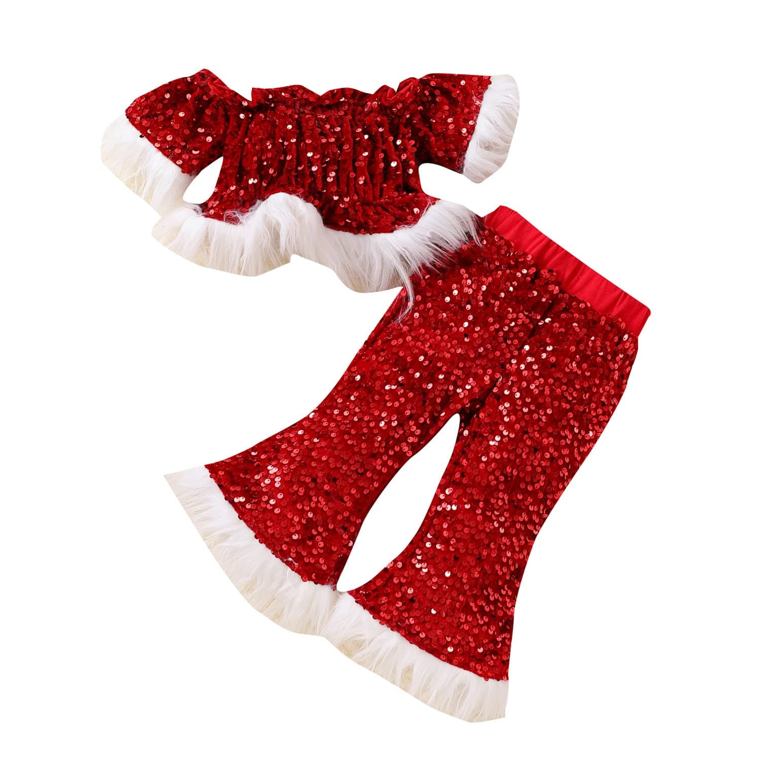 IMEKIS Toddler Girl Velvet Santa Claus Top & Flare Pants Xmas & Halloween Costumes