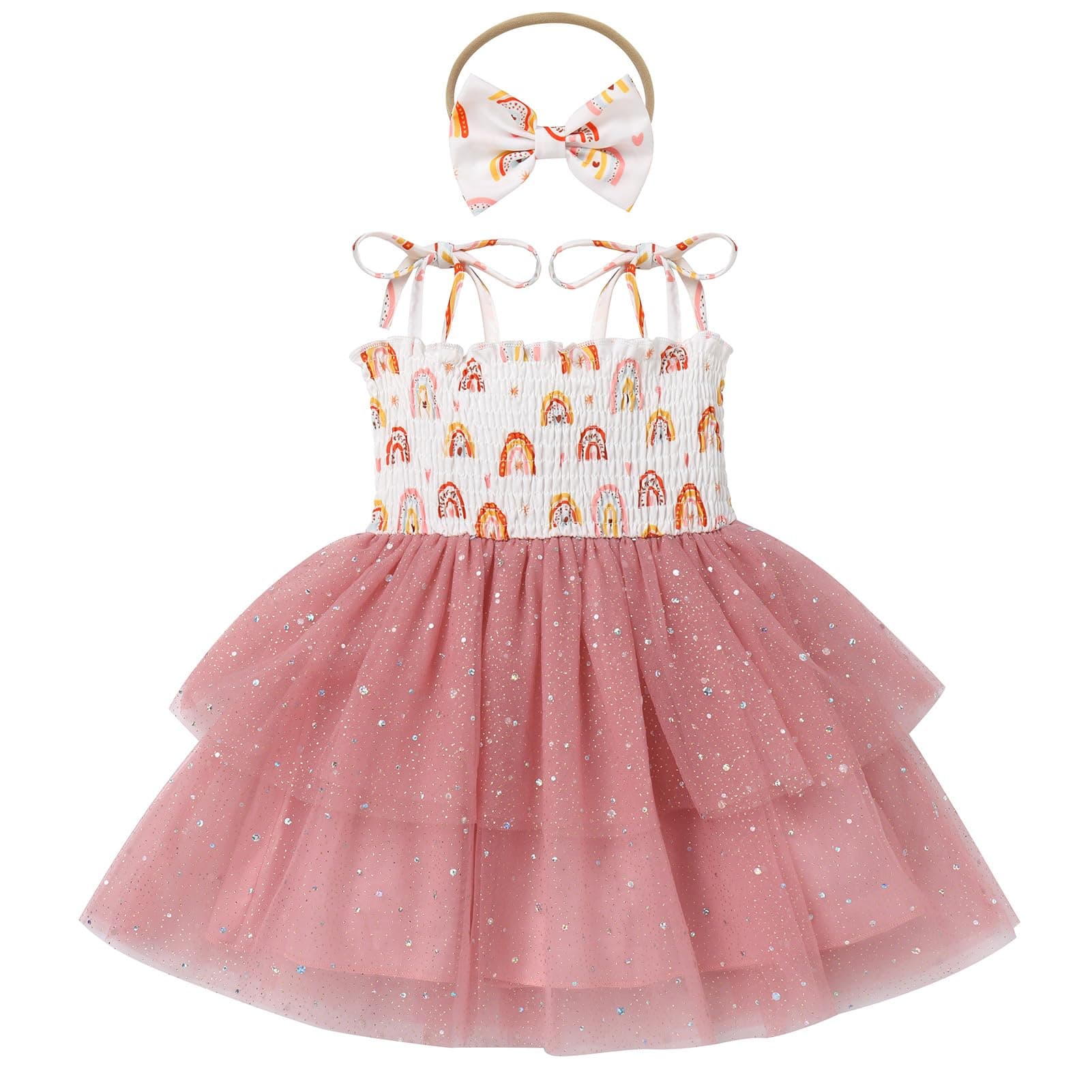 IMEKIS Toddler Girl Boho Birthday Dress & Headband Set for Party Photos