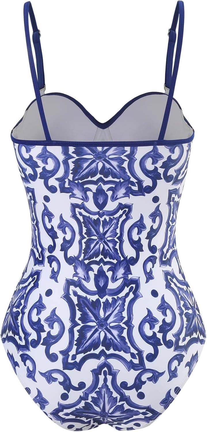 Womens Bikini Set 2 Piece Boho Vintage Print Halter Tummy Control Strappy Swimsuits with Bikini Maxi Wrap Skirt