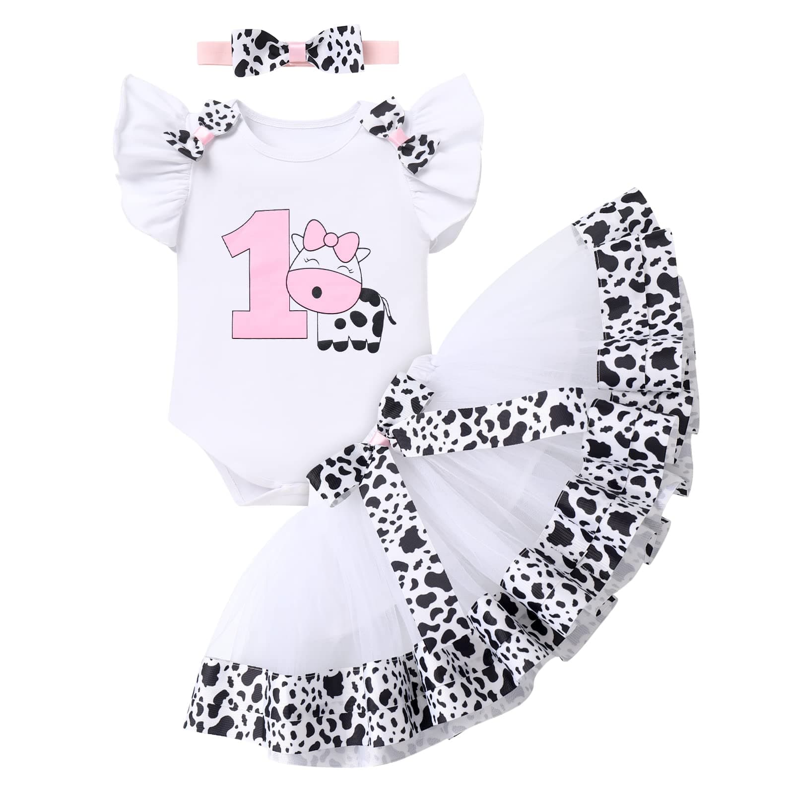 IMEKIS Baby Girl 1st Birthday Outfit with Romper and Tutu Skirt