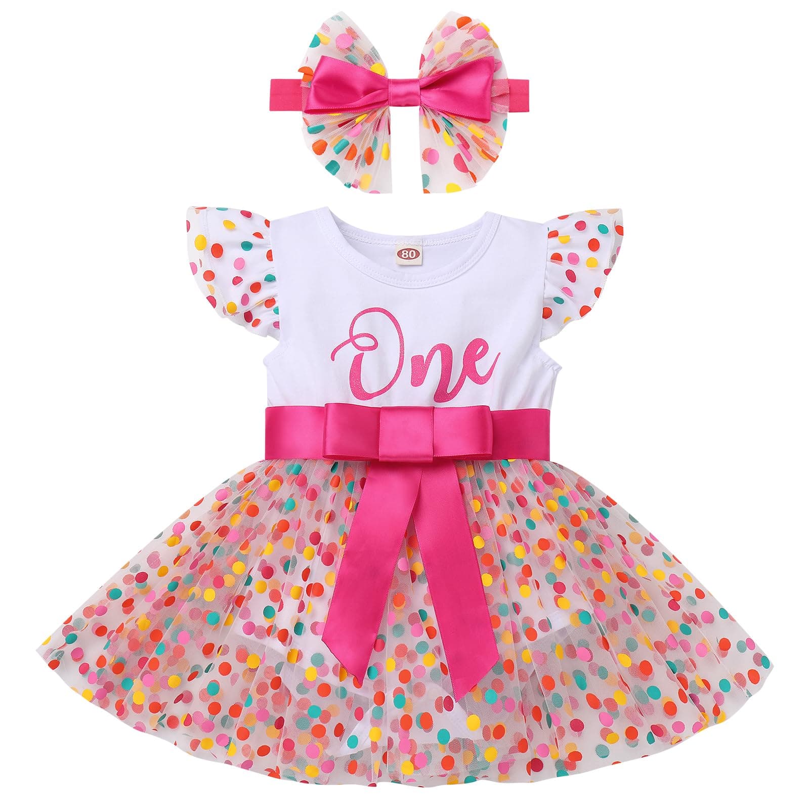 Rainbow Polka Dots Romper Princess Party Tutu Dress with Headband Cake Smash Clothes for Baby Girls
